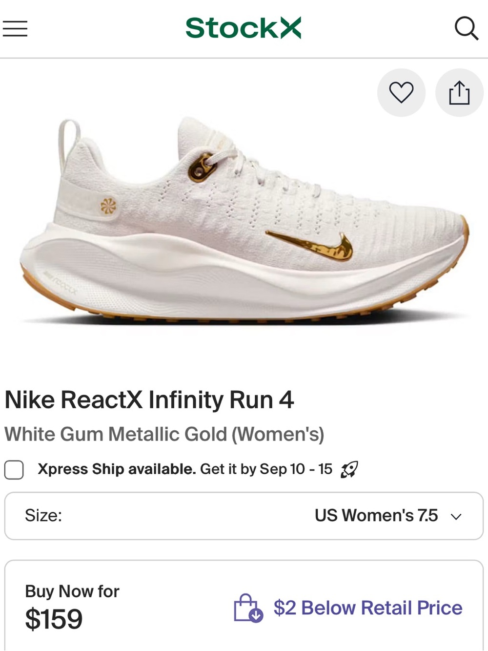Nike ReactX Infinity Run 4 Women's Sneakers - White & Metallic Gold